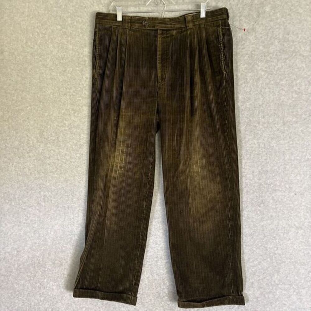 TALLIA UOMO For‎ Weekends Corduroy Pant Pleated Thick Whale 36R Brown Distressed
